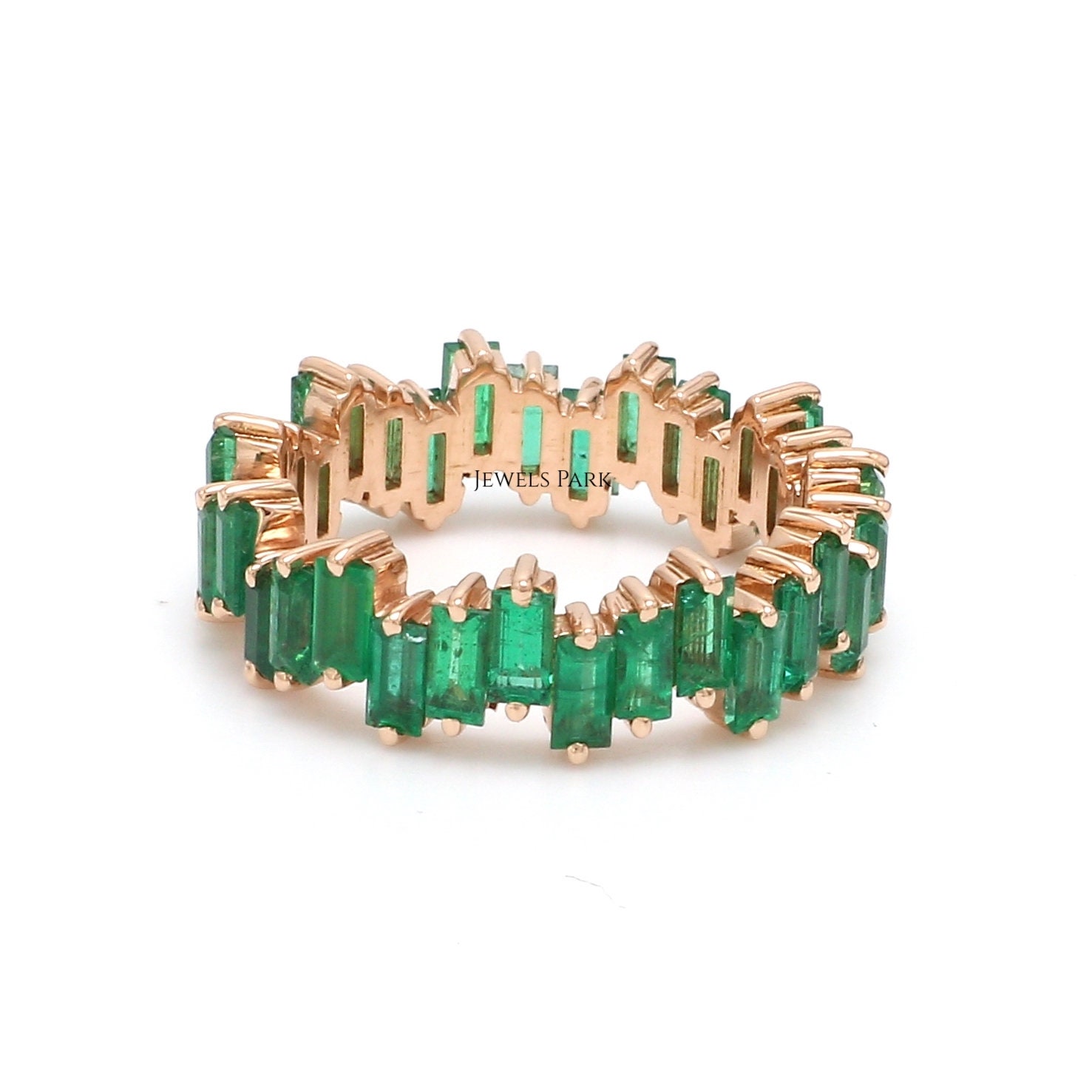 Emerald Eternity Band Ring 14K 18K Gold Natural Baguette Cut - Etsy