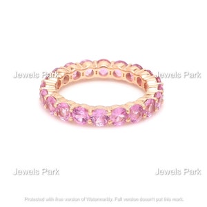Pink sapphire eternity band ring in 14K gold | Natural pink sapphire ring gold | Pink sapphire wedding band gold | Sapphire birthstone ring