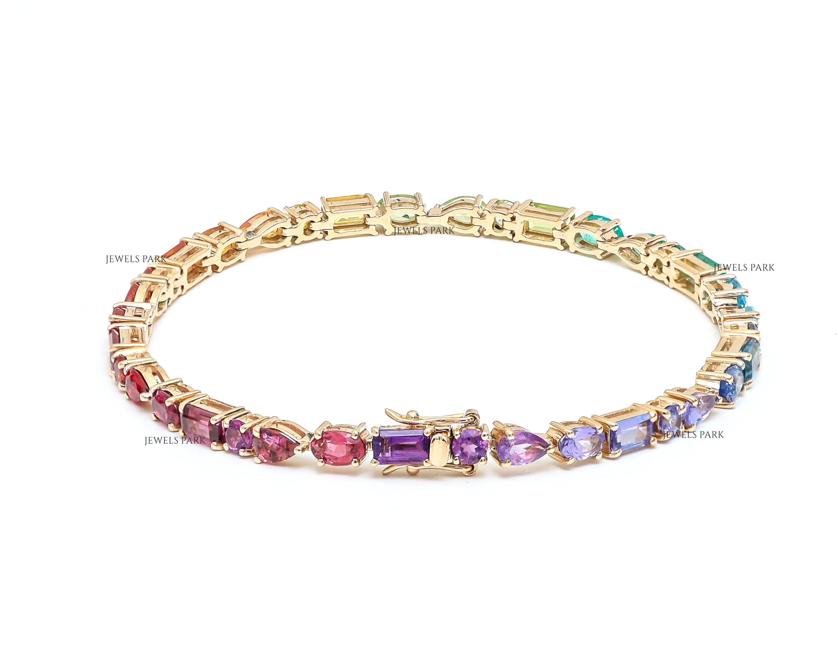 Rainbow Gemstone Mix Shape Tennis Bracelet Gold | Natural 