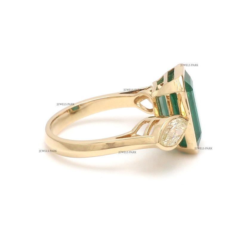 Emerald cut emerald vintage marquise diamond ring gold Natural emerald cut emerald antique ring gold Emerald bezel set diamond ring gold image 6