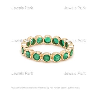 Antique emerald eternity band ring, Natural emerald bezel set ring, May birthstone ring, 3MM round emerald ring gold, Emerald vintage ring