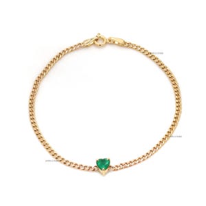 Emerald Heart Bracelet in Solid Gold | 14K 18K Gold Chain Bracelet Gold | Dainty Gemstone Bracelet for Women | May Birthstone Gift Jewelry