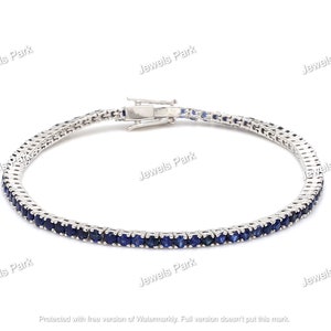 Blue sapphire tennis bracelet 14K 18K gold | Natural blue sapphire tennis bracelet gold | Genuine sapphire birthstone bracelet birthday gift
