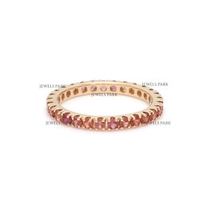Orange sapphire round thin band ring in gold | Natural orange sapphire ombre eternity band ring gold | Real sapphire eternity band ring gold