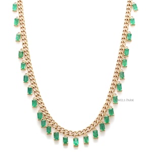 Real emerald link chain necklace gold | Emerald cut emerald choker | Emerald miami chain necklace | Emerald cuban chain choker | Curb chain