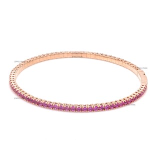Pink sapphire flexible bracelet bangle 14K solid gold | Natural round cut pink sapphire bracelet gold | Pink sapphire bracelet jewelspark