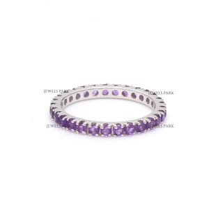 Amethyst thin eternity band ring in 14k 18k gold | Natural amethyst round ring gold | Real amtethyst round cut eternity band ring gold
