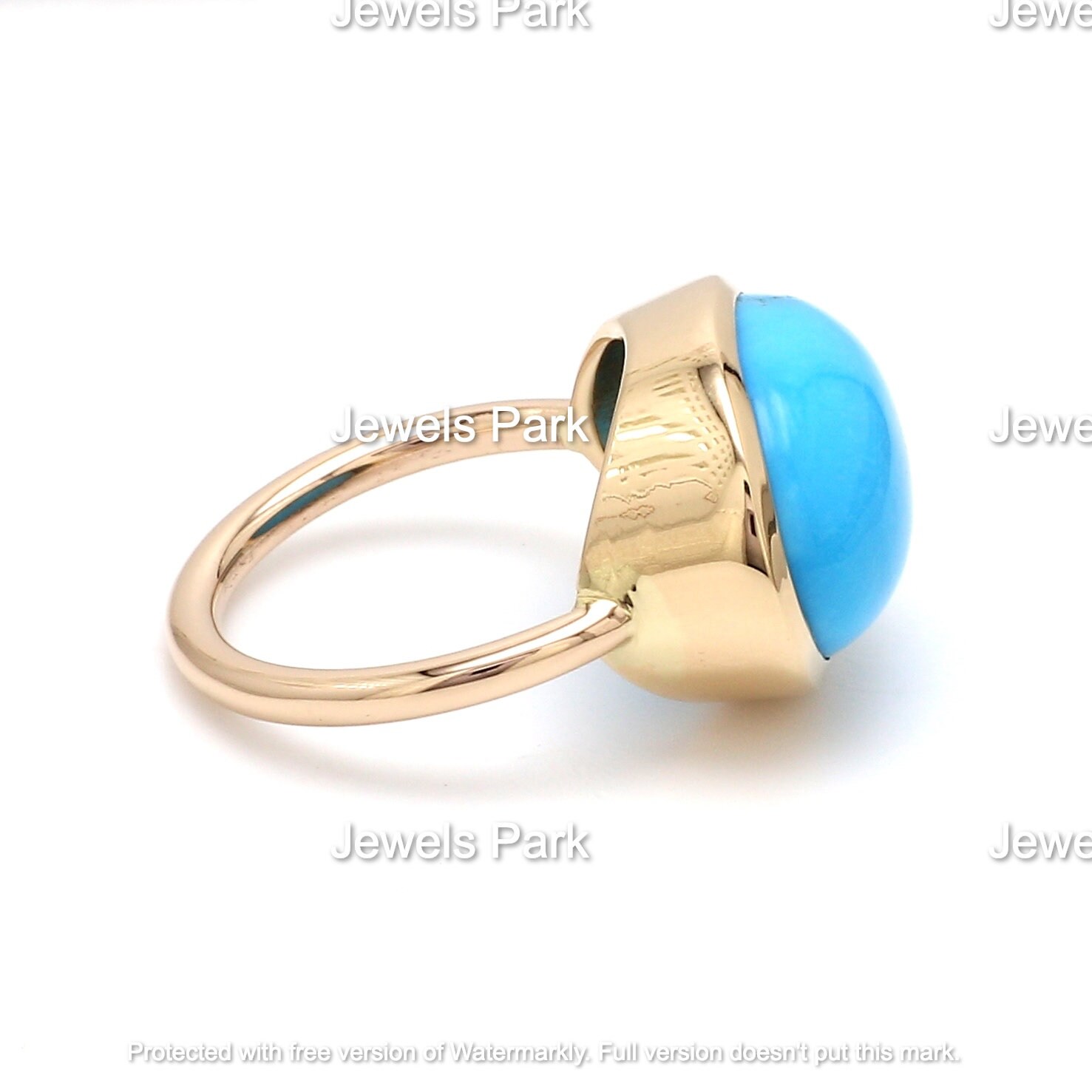 Big Natural Turquoise Pomellato Style Statement Cabochon Ring in