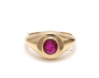 Vintage 14k Gold Ruby Signet Ring | Oval Bezel Set