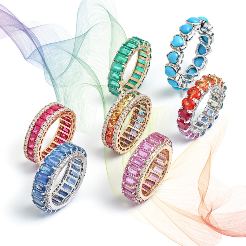 Emerald Eternity Band Emerald Cut Ring 14K Solid Gold | Natural Octagon ...