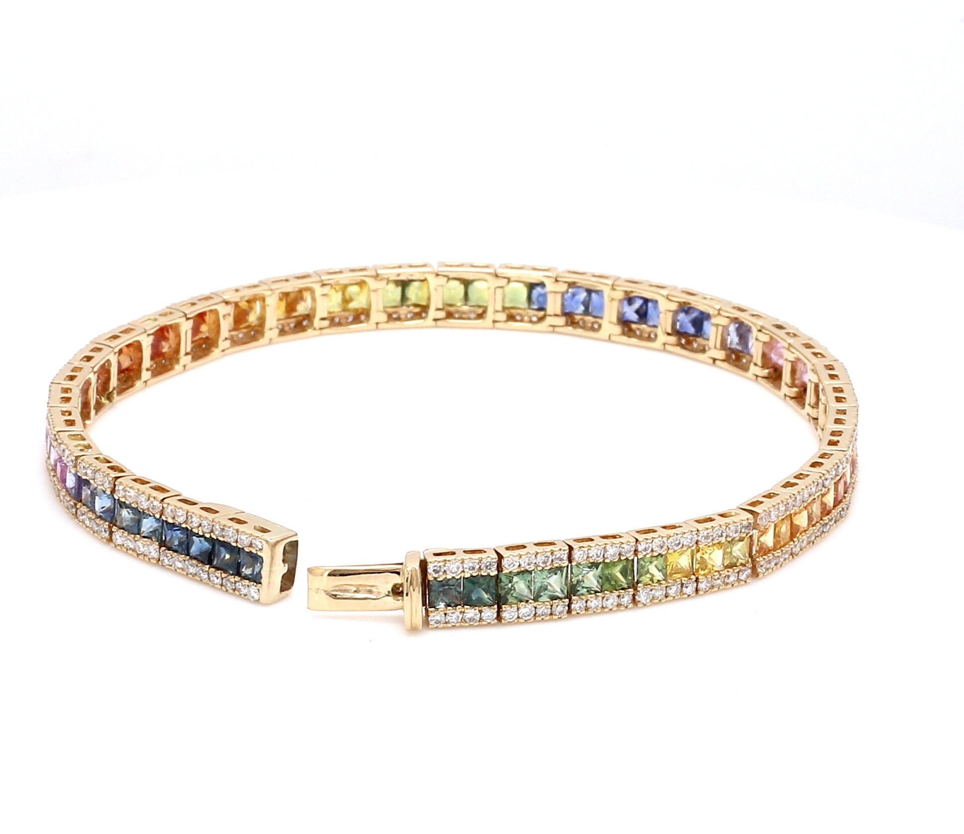 ●TATIANA● Set Pearl and Rainbow Jewel Bracelet SE0160 1708 Rainbow Sapphire 14K Solid Gold Tennis Bracelet (real