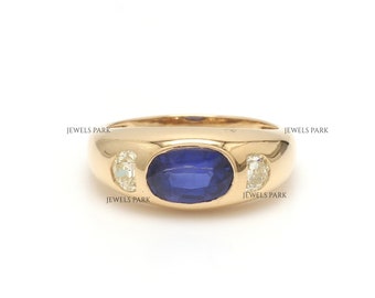 Gouden diamantring blauwe saffier | Zegel in vintage stijl
