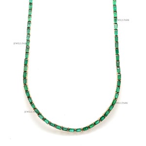 Emerald octagon tennis necklace gold | Natural emerald cut emerald tennis necklace gold | Real emerlad  tennis necklace gold | Gold necklace