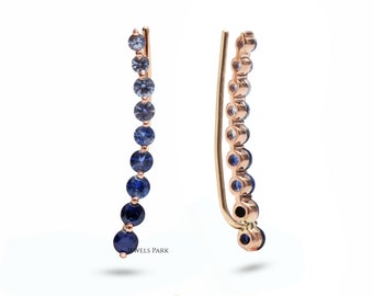Blauer Saphir ombre Kletterer Kletterer Gold | Natürliche blaue Saphir Ohr Kletterer Ohrring Gold | Blaue ombre Ohrring Kletterer gold | Geschenk für sie