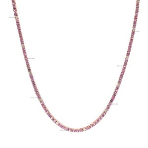 Pink sapphire diamond tennis necklace gold | Natural pink sapphire diamond prong set necklace gold | Sapphire diamond thin necklace gold