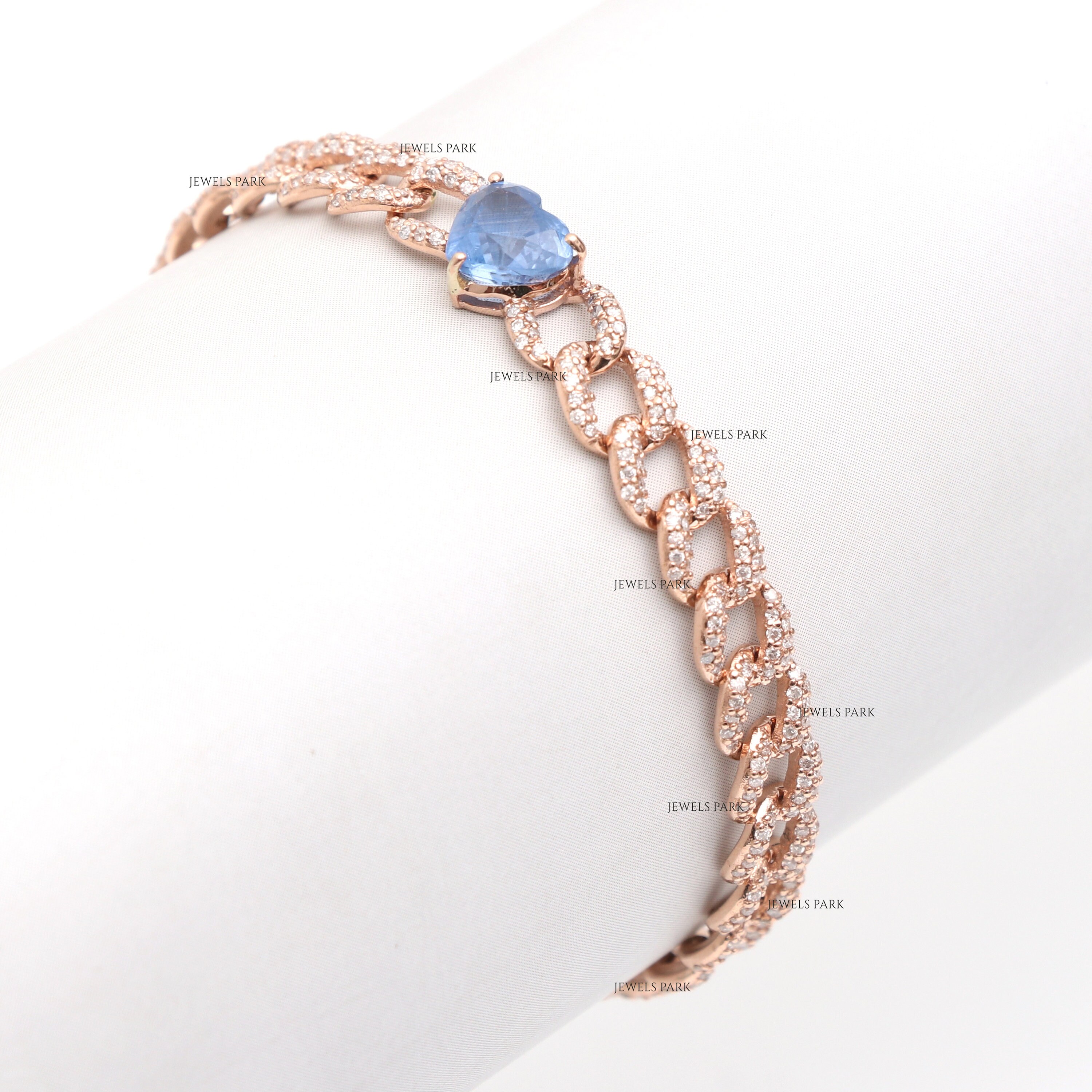 Herz Blau Saphir & Diamant-Kubanische Kette Armband Gold | Natürliche Herz Saphir Panzerkette Armband | Blaues Saphir Diamant Kettenarmband