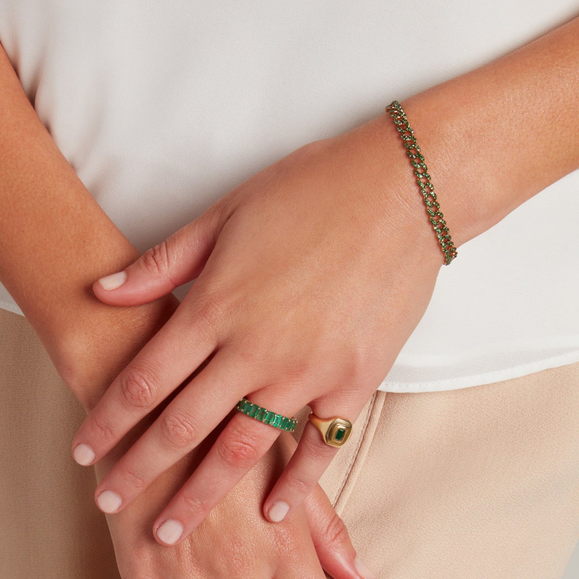 Natural emerald pinky ring in 14k 18k gold Emerald cut bezel Etsy