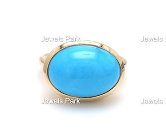 Big natural turquoise pomellato style statement cabochon ring in 14k 18k gold | natural blue turquoise ring gold pomellato ring unisex gift