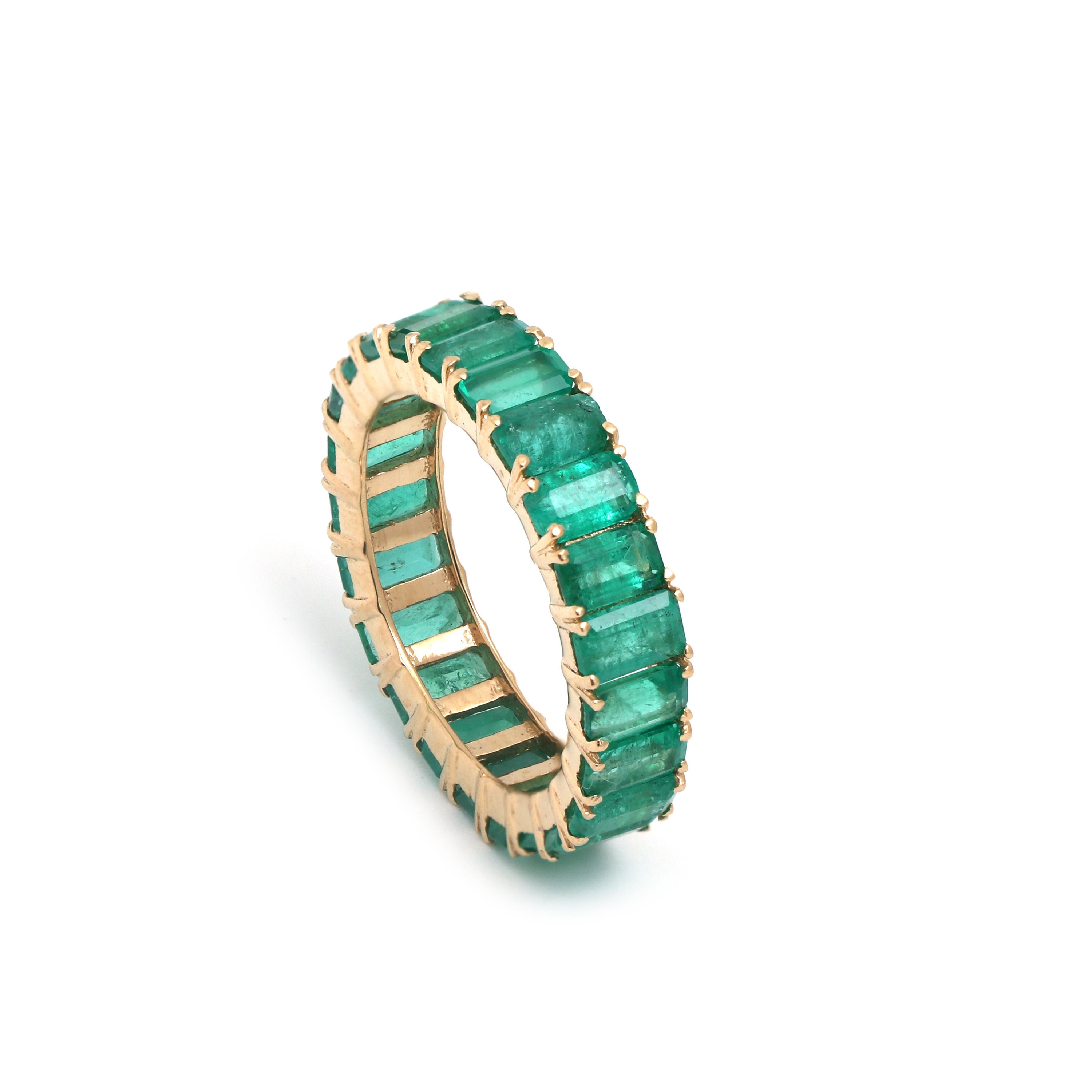 Emerald Eternity Band Emerald Cut Ring 14K Solid Gold | Natural Octagon ...