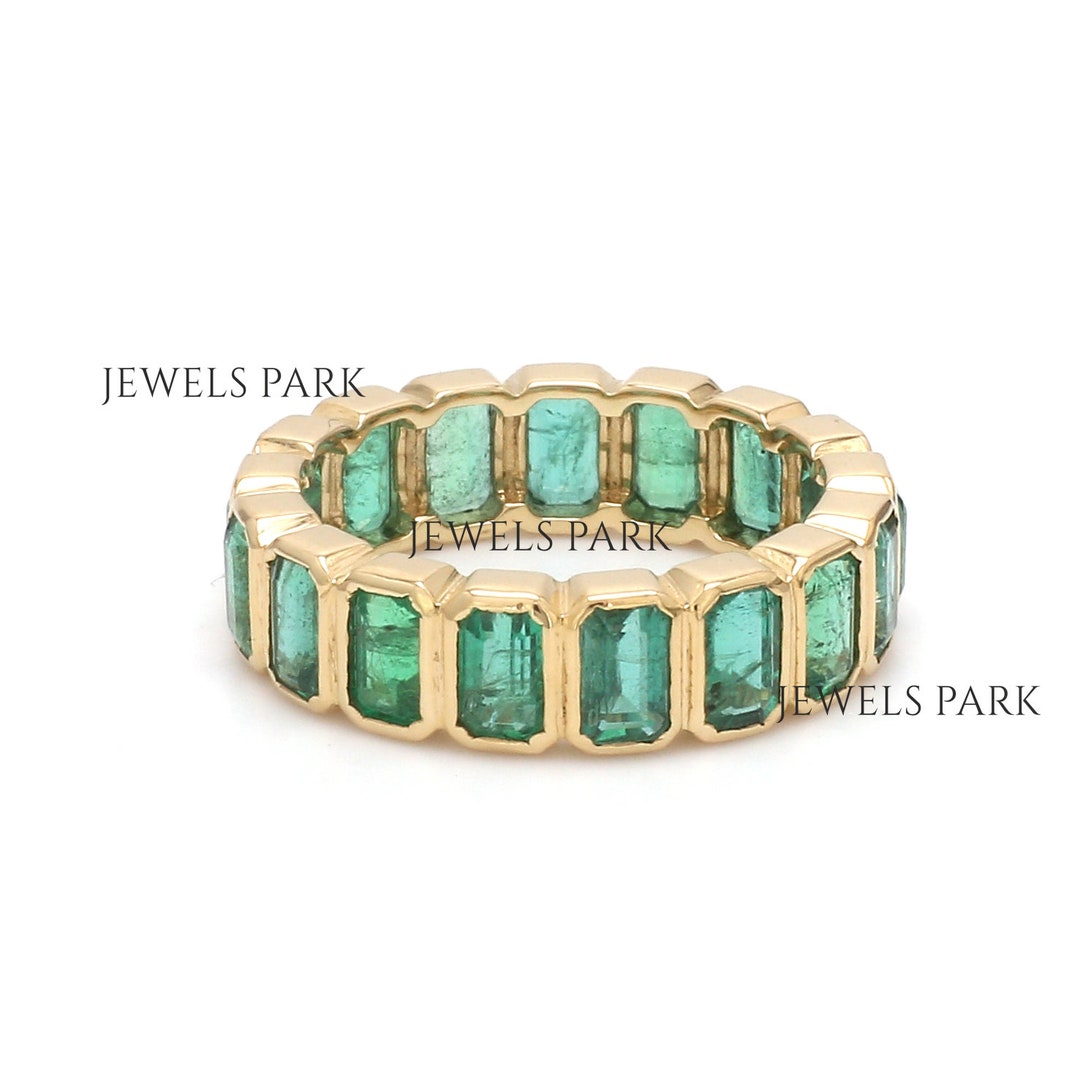 Real Emerald Bezel Set Eternity Band Ring Gold | Natural 5CTW Emerald ...