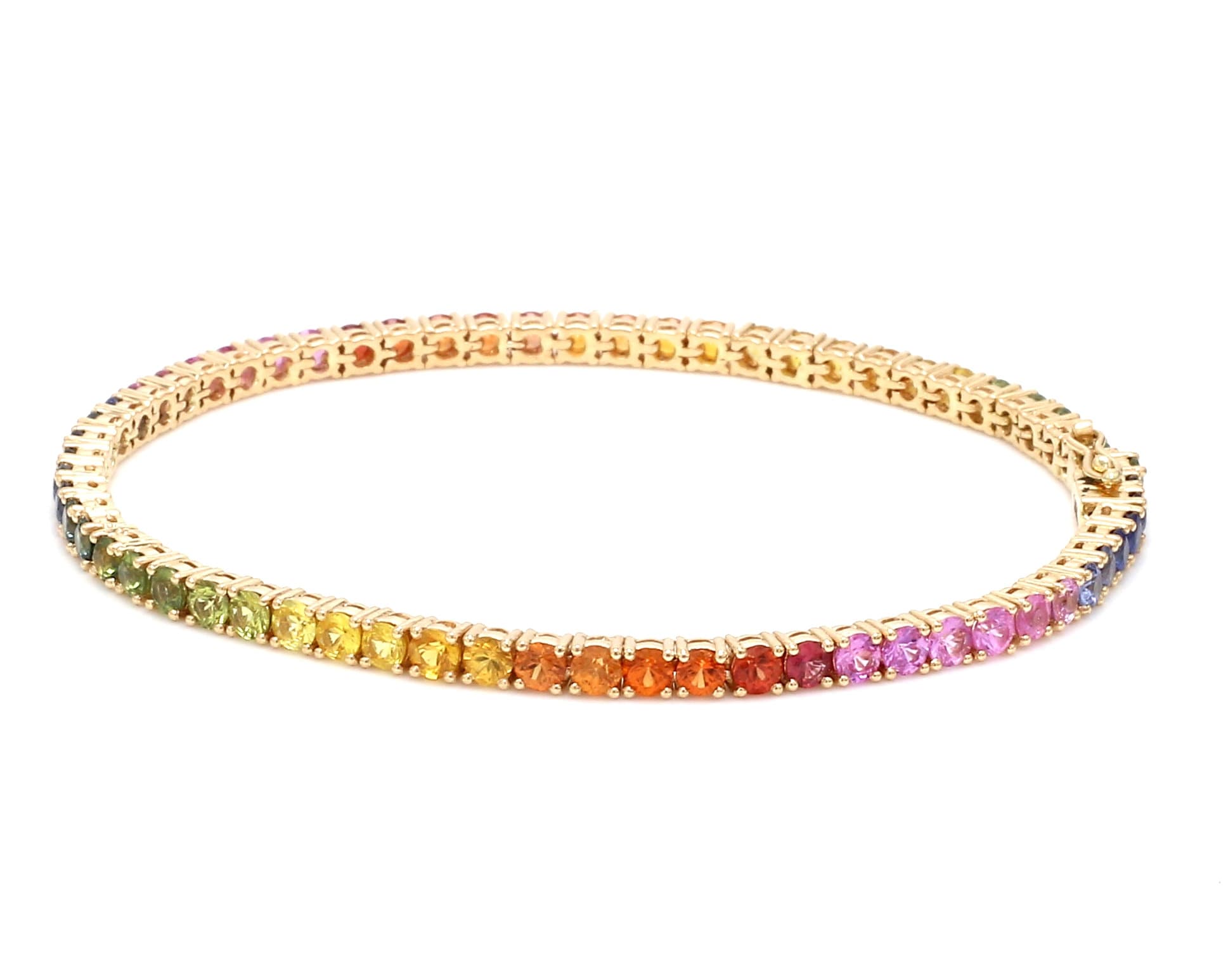 レインボー サファイア ラウンド テニス ブレスレット 14k 18k