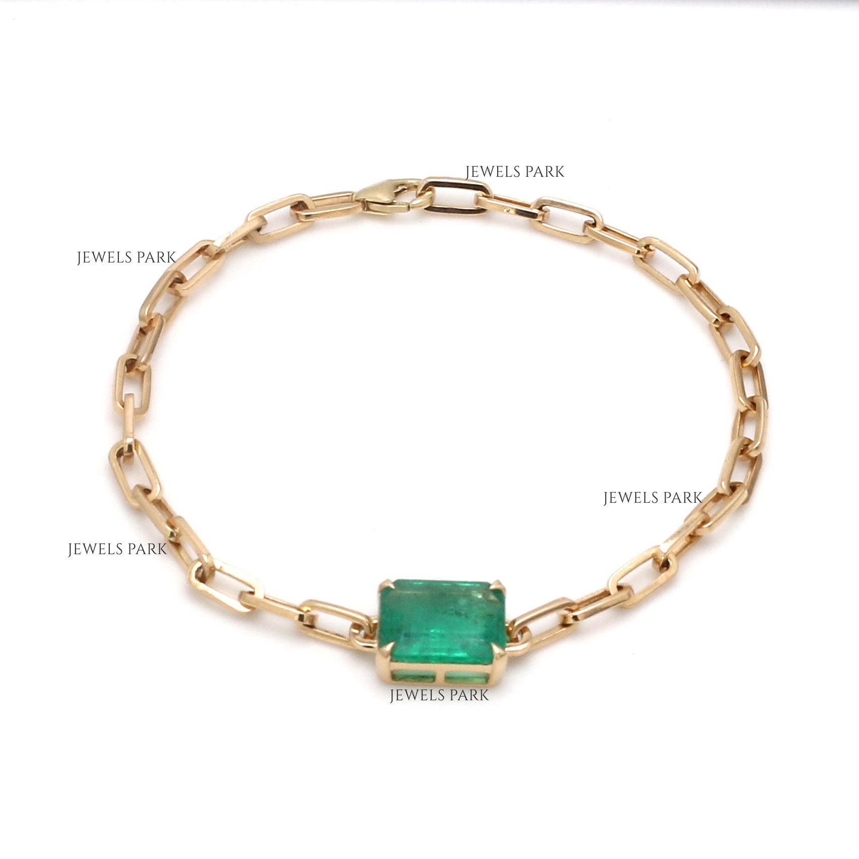 22.Emeraldブレスレット Emerald Cut Emerald Charm Link Chain Bracelet Gold | Natural