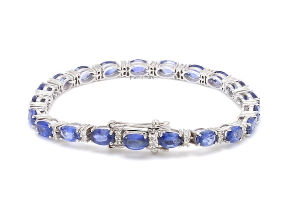 本物のブルーサファイアダイヤモンドテニスブレスレットゴールド