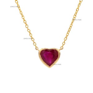 Ruby heart mini pendant necklace gold | Natural ruby heart cut bezel set pendant necklace gold | Red heart cut ruby chain necklace gold