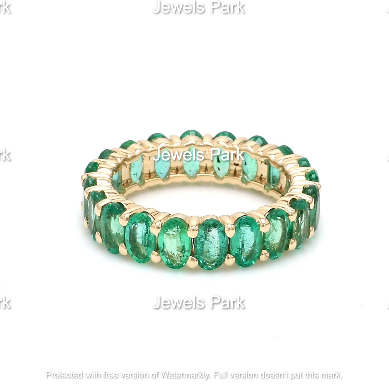 14K gold emerald eternity band ring Natural oval cut real | Etsy
