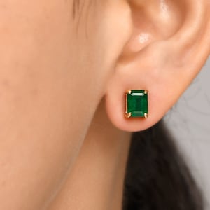 Echte smaragd steker set achthoekig geslepen oorstekers goud | Natuurlijk 1CT smaragd geslepen smaragdgouden studs | Smaragd oorknopjes goud, klaar voor verzending