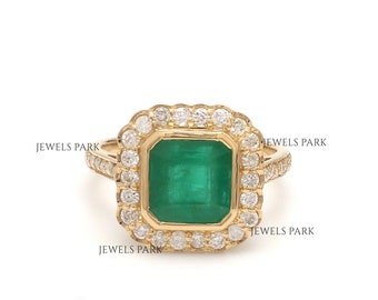 Real big emerald asscher cut diamond ring gold | Natural asscher cut emerald diamond vintage style ring gold | Emerald statement ring gold