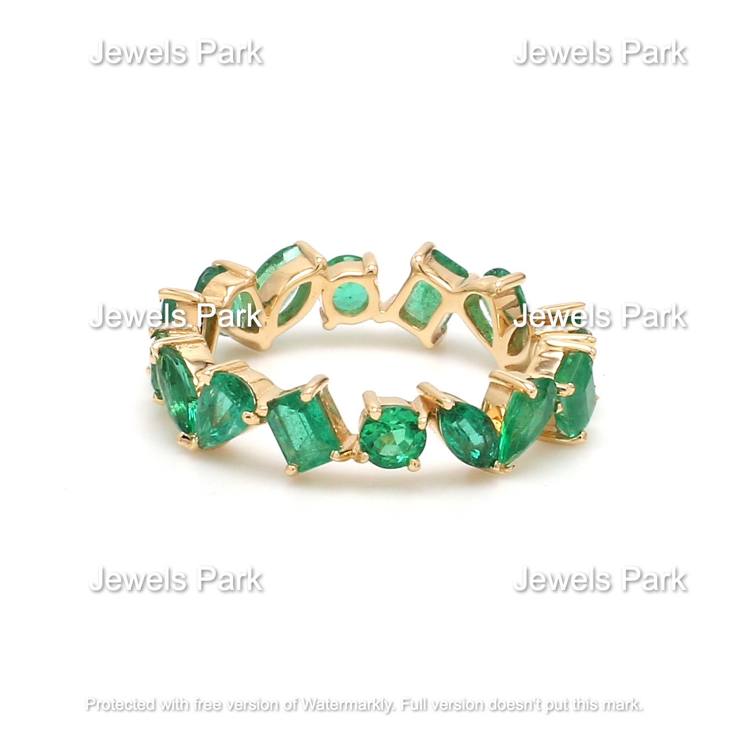 Natural Emerald Eternity Band Ring in 14k 18k Gold, Emerald Cut Mix ...