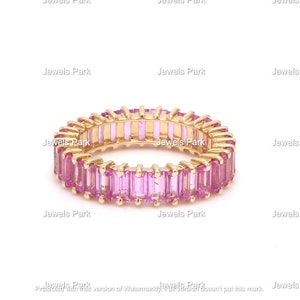 Anello a fascia eternity con zaffiro rosa baguette in oro 14k 18k / Anello naturale in zaffiro rosa sottile impilabile 4x2mm 5-6ct oro / Anello di fidanzamento