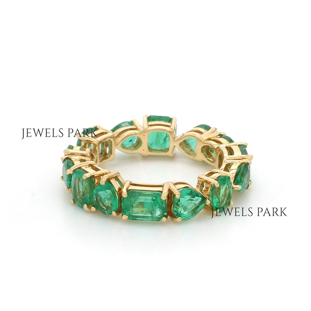 Real Emerald Ring Eternity Band 14k Solid Gold | Natural 4CTW Mix Shape ...
