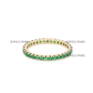 Emerald thin dainty eternity band ring gold | Natural 1.6MM emerald ring wedding band gold | Real emerald birthstone eternity band ring gold