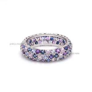 Periwinkle shade gemstone pave ring gold | Natural blue and pink sapphire with amethyst pave ring gold | Real gemstone periwinkle shade ring