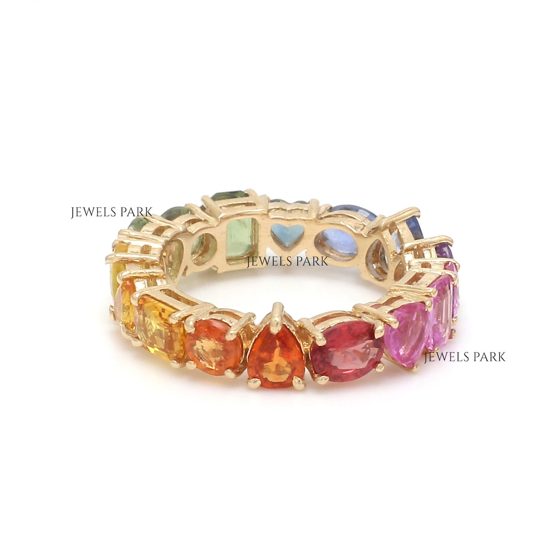 Rainbow Sapphire Mix Shape Eternity Band Ring Gold | Natural 4-5ct ...