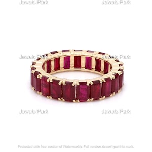 Ruby octagon cut emerald cut eternity band ring in 14k 18k gold | Natural 7ct 5x3 MM stackable red ruby ring gold | July birthstone proposal