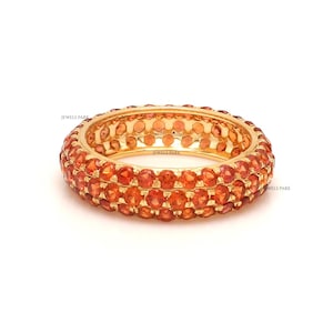 Orange sapphire pave eternity band ring gold | Natural bright orange sapphire ring gold | Pave set orange sapphire eternity band ring gold