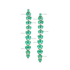 Emerald pear dangle earrings with diamond accent in 14K gold | Next generation natural Emerald and Diamond Earrings gold | Pear  Dangles
