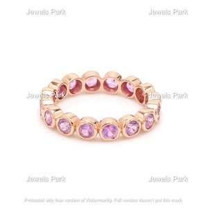 Pink Saphir Lünette Eternity Bandring 14K Gold | Natürliche 3MM rosa Saphir Ring | Rosa Saphir Ring Gold | Lünettenfassung Saphir