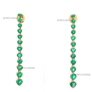 Real emerald heart dangle drop earrings gold | Natural 6CT graduating heart emerald dangling earring gold | Emerald cut emerald earring gold