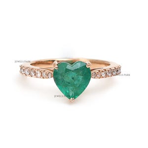 Emerald heart cut diamond ring gold | Natural big emerald heart diamond prong set ring gold | Heart solitaire emerald diamond ring gold