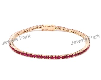 Genuine ruby tennis bracelet 14K 18K gold | Natural ruby tennis bracelet gold | Real ruby dainty stackable chain bracelet | Christmas gift