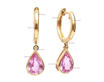 Pink Sapphire Pear Drop Earrings Gold | Natural Gemstone