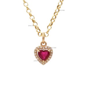 Ruby heart cut diamond mini halo pendant necklace gold | Natural ruby heart cut pendant necklace gold | Heart cut ruby diamond necklace gold