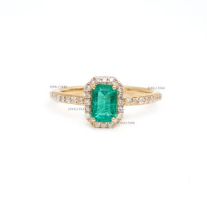 Emerald octagon cut diamond ring gold | Natural emerald octagon prong set diamond ring gold | Emerald cut emerald diamond dainty ring gold