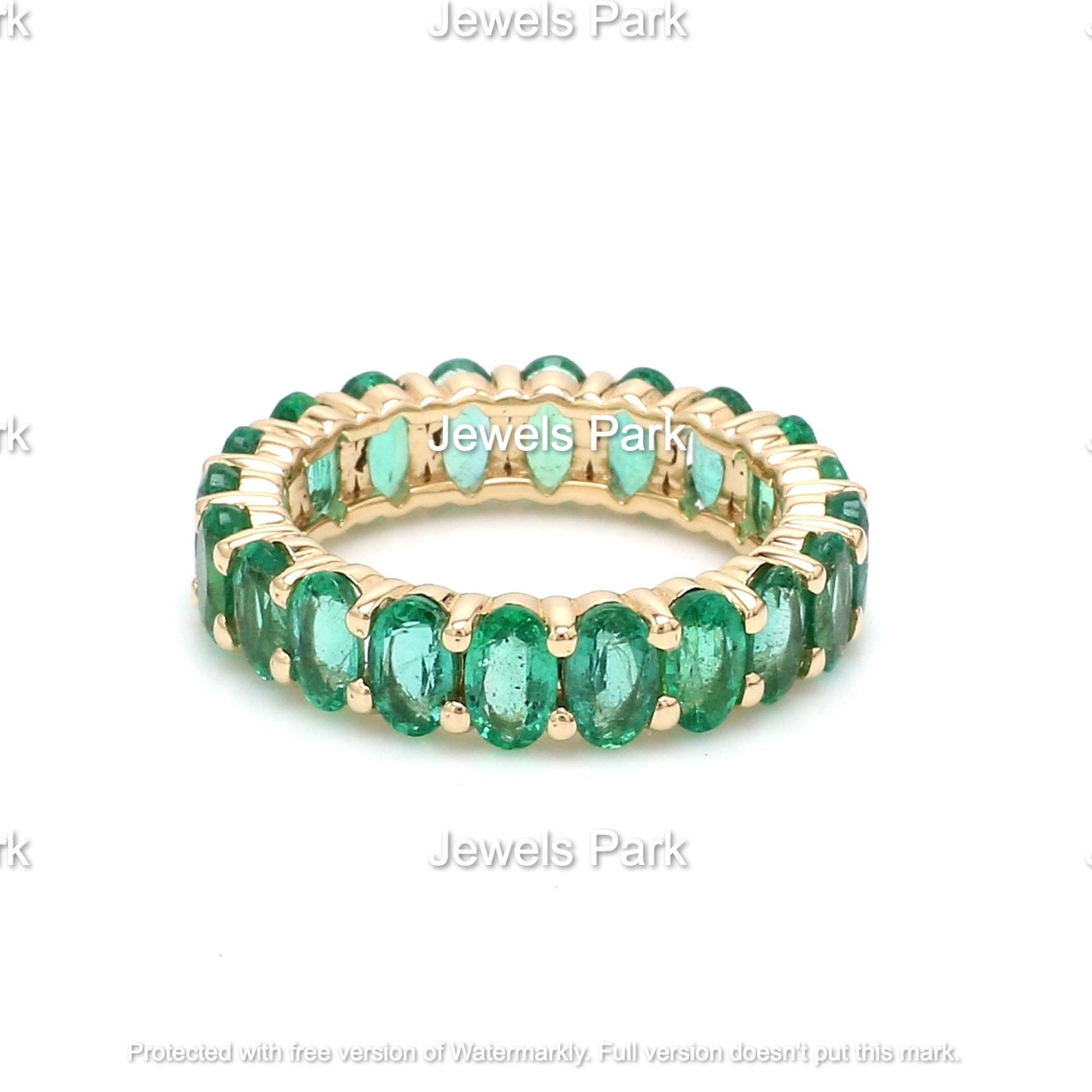 14K Gold Emerald Eternity Band Ring | Natural Oval Cut Real Emerald ...
