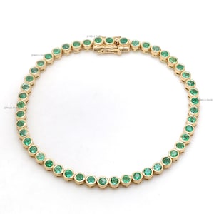 Emerald round tennis bracelet gold | Natural emerald round cut bezel set tennis bracelet gold | Emerald tennis bracelet gift for him & her