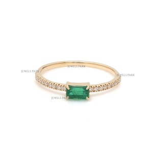 Emerald octagon cut diamond ring gold | Natural emerald octagon prong set diamond ring gold | Emerald cut emerald diamond dainty ring gold
